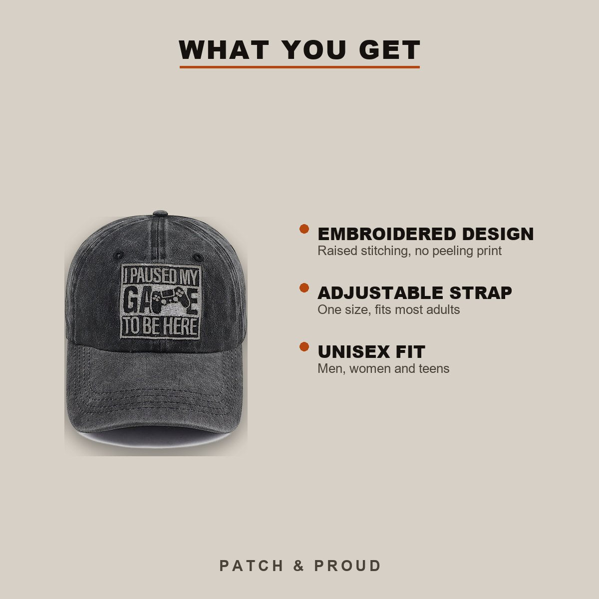 Game Day Embroidered Cap - Black - features and fit