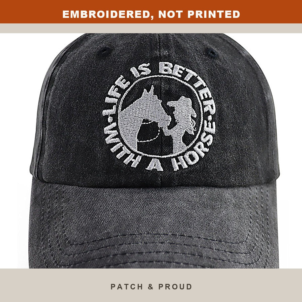 Horse Girl Embroidered Cap - close-up of the front design