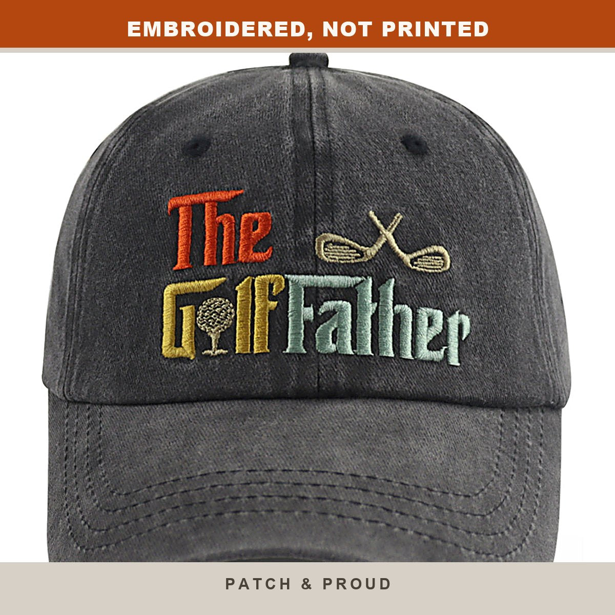 Golf Dad Embroidered Cap - close-up of the front design