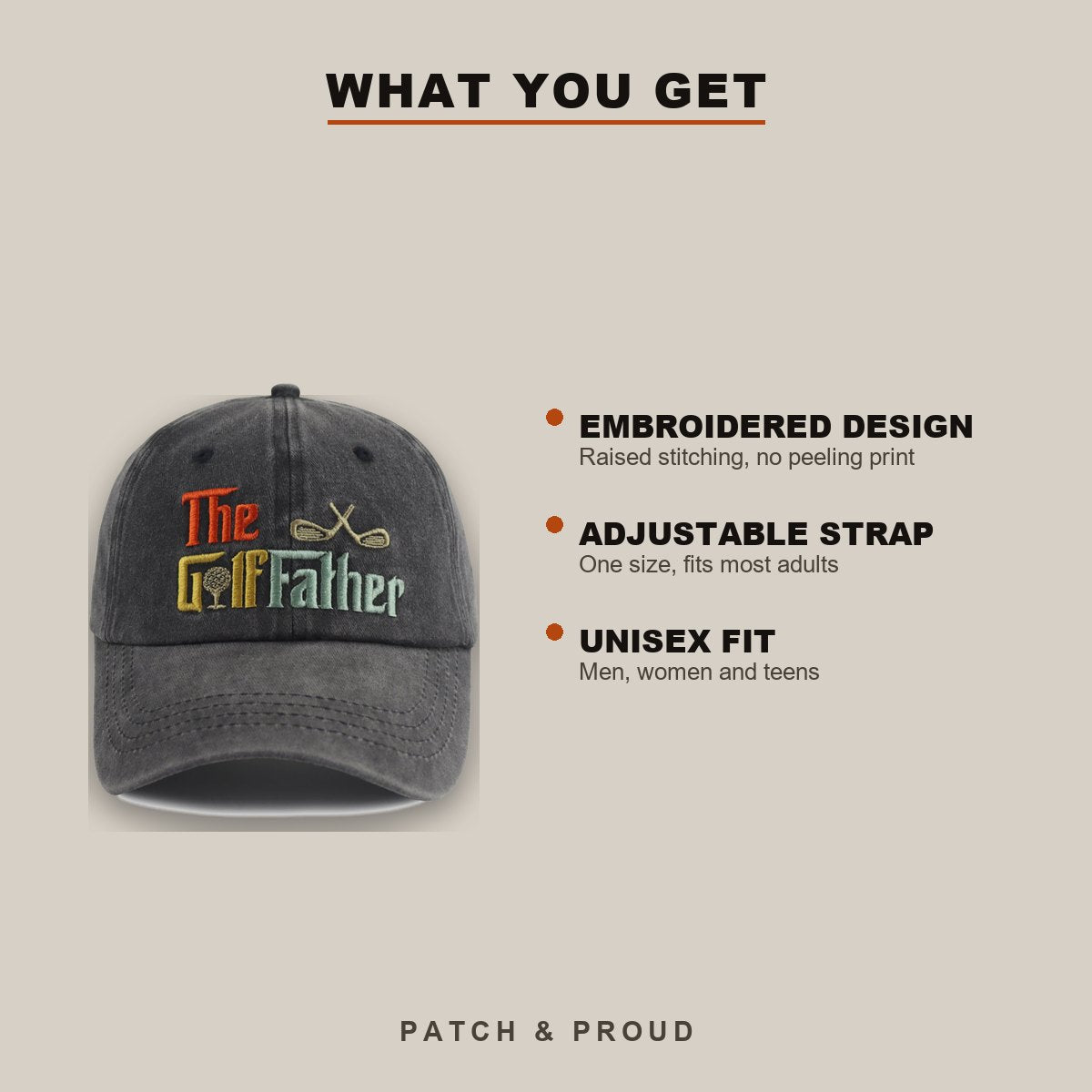 Golf Dad Embroidered Cap - features and fit