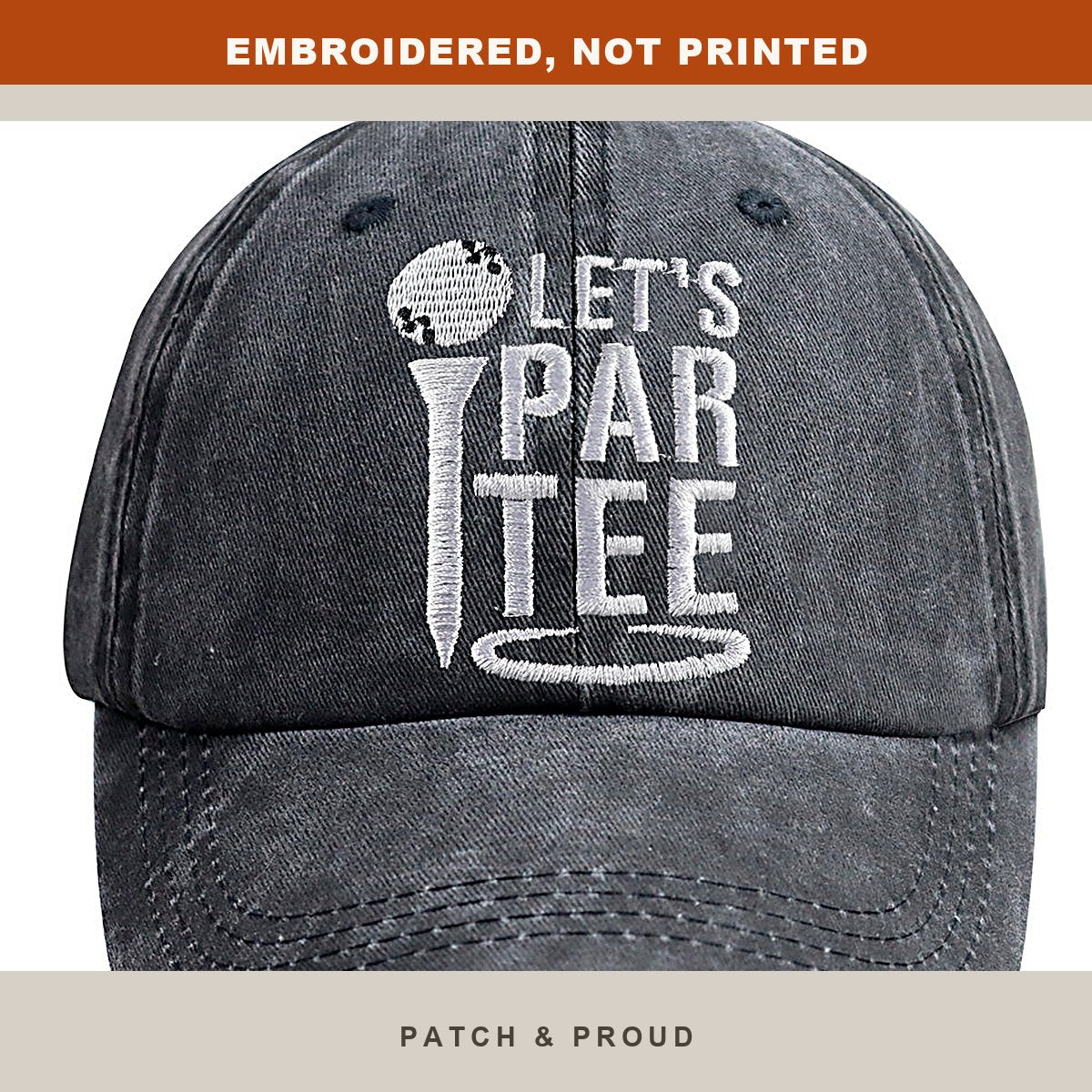 Let's Par-Tee Golf Embroidered Cap - close-up of the front design