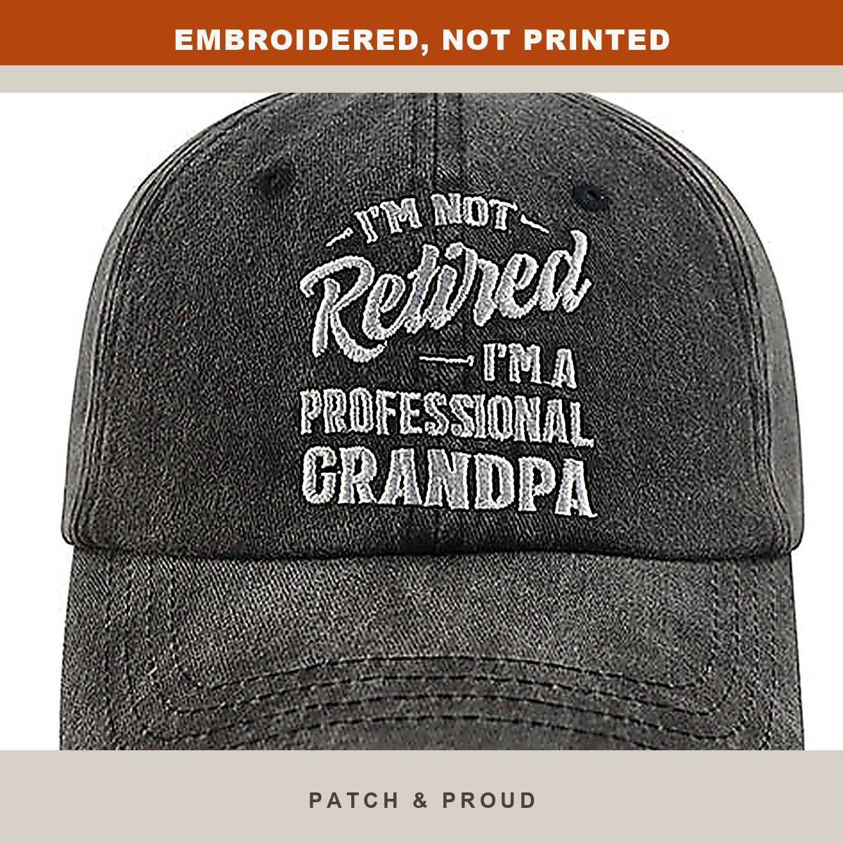 Grandpa Embroidered Dad Hat - Black - close-up of the front design