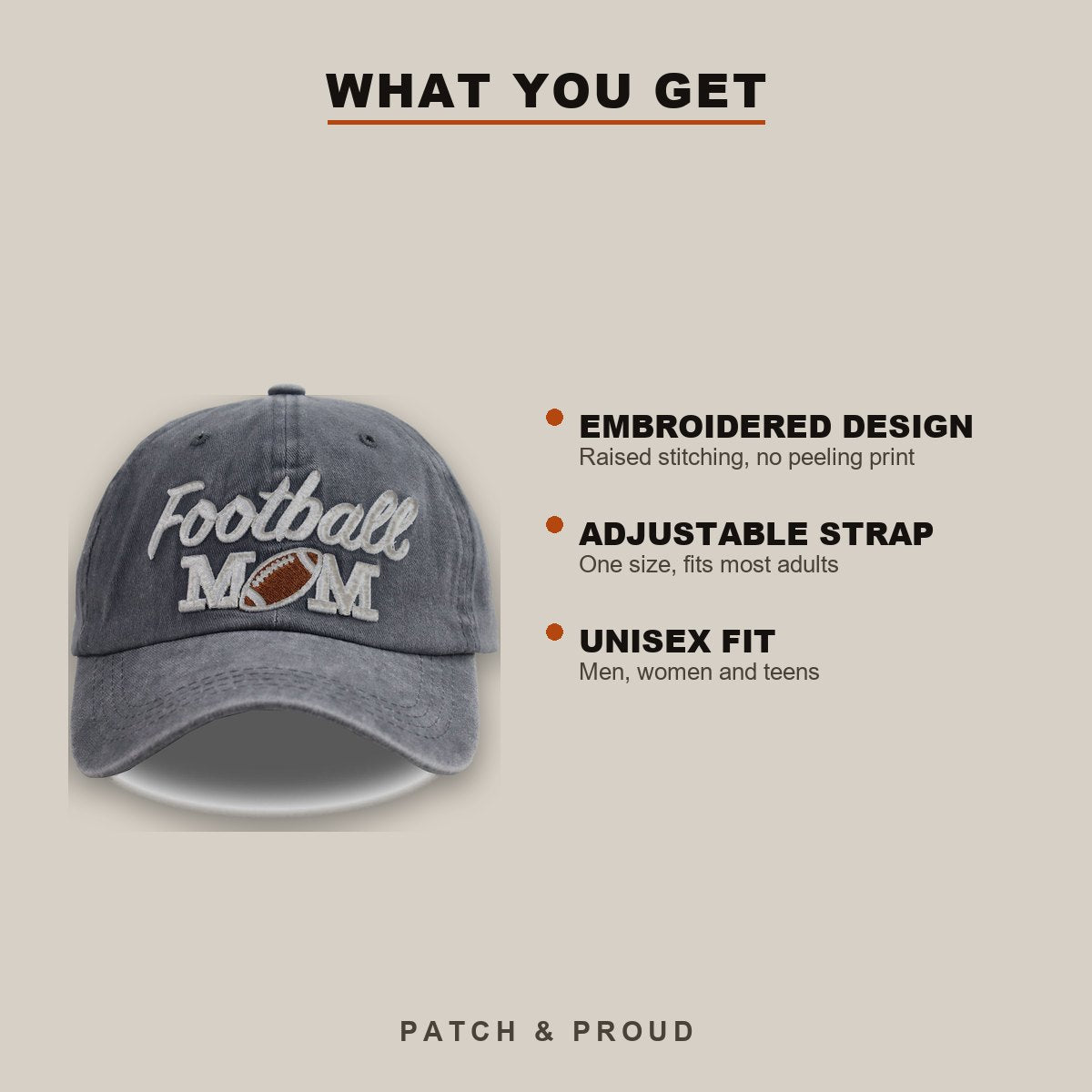 Football Mom Embroidered Cap - Grey - features and fit