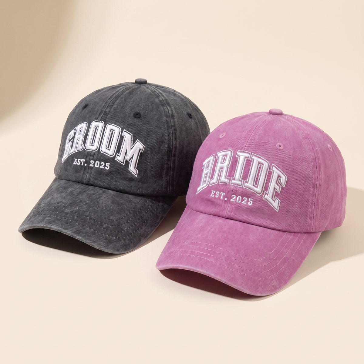 Bride and Groom Est. 2025 Caps - Set of 2