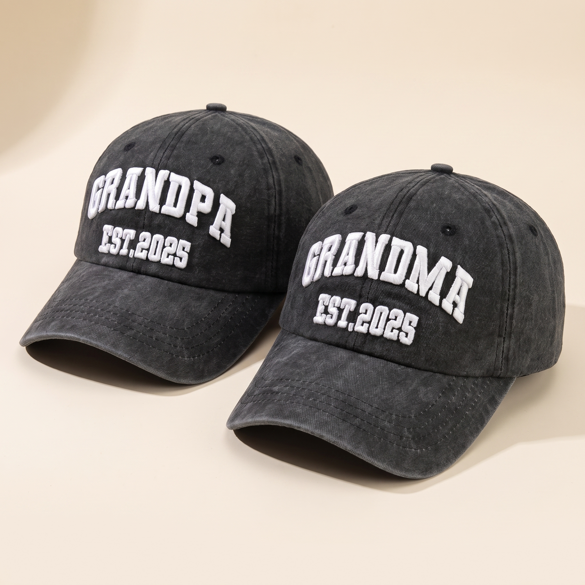 Promoted to Grandma and Grandpa Caps - Set of 2
