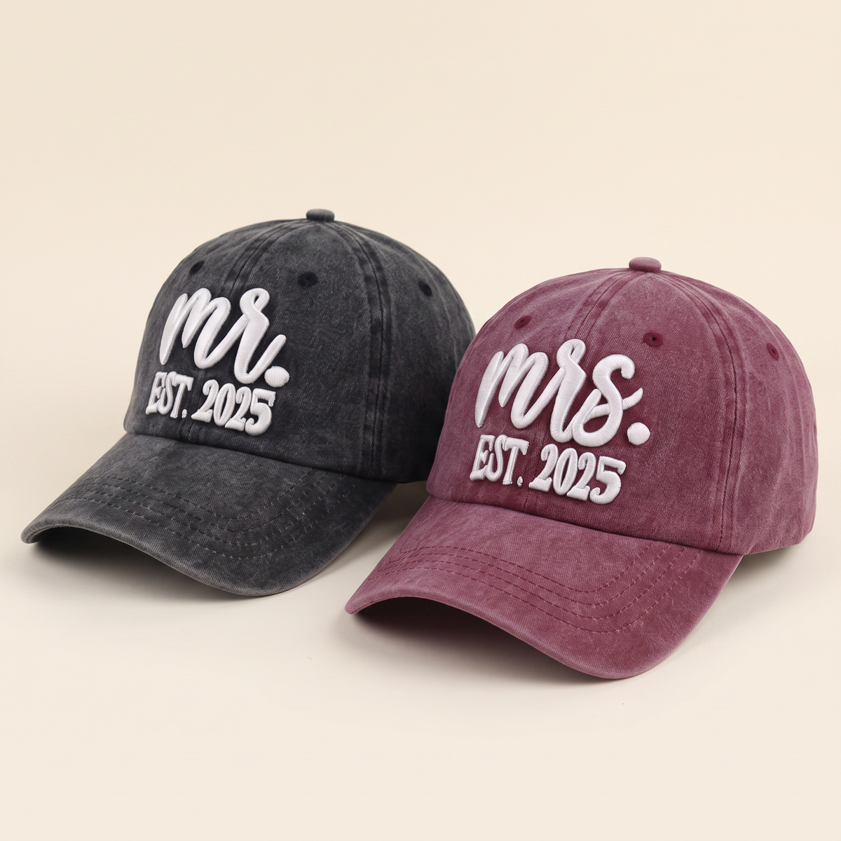 Mr and Mrs Est. 2025 Caps - Set of 2