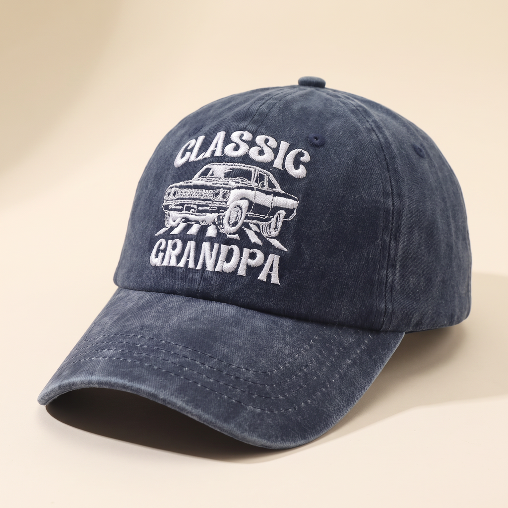 Classic Grandpa Embroidered Cap - Navy