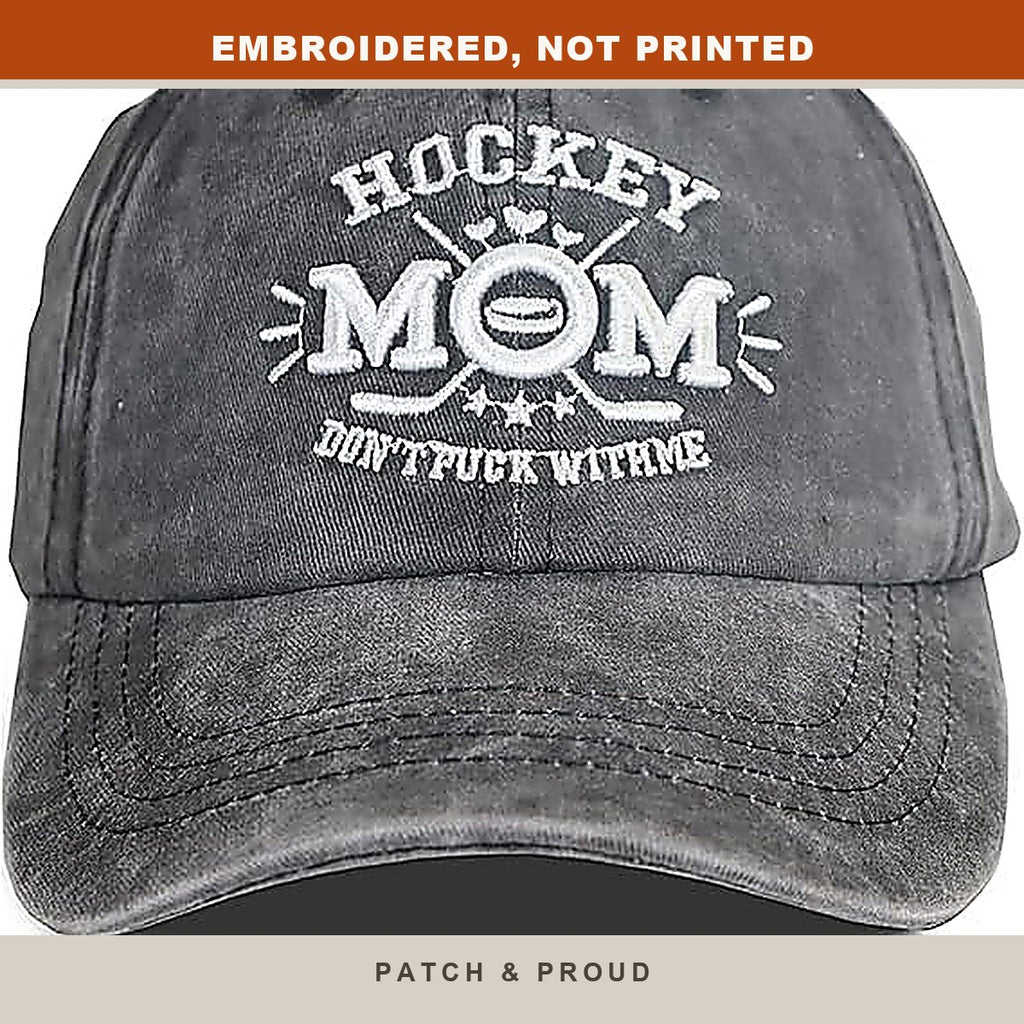 Hockey Mom Embroidered Cap - close-up of the front design