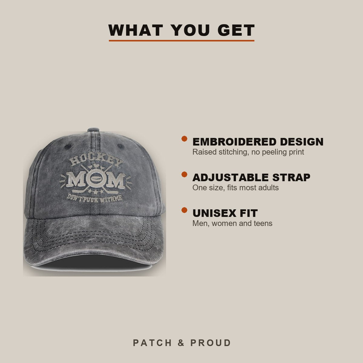 Hockey Mom Embroidered Cap - features and fit