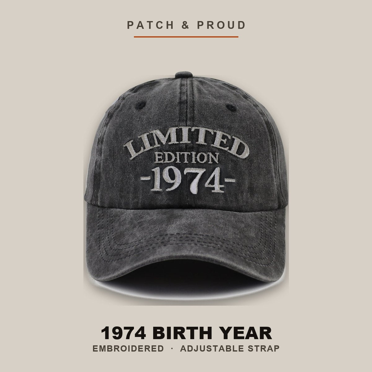 1974 Birth Year Embroidered Cap - Black