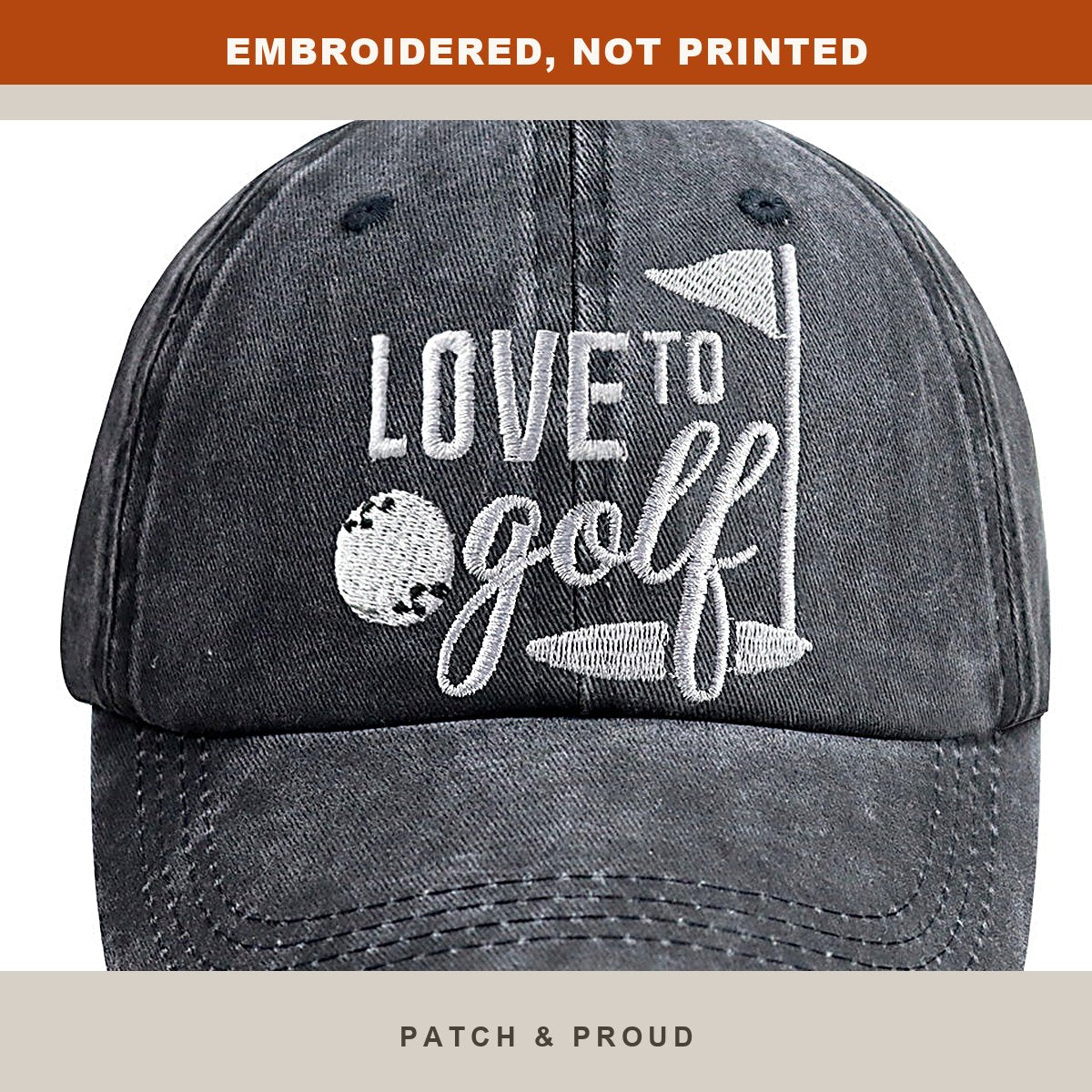 Love To Golf Embroidered Cap - close-up of the front design