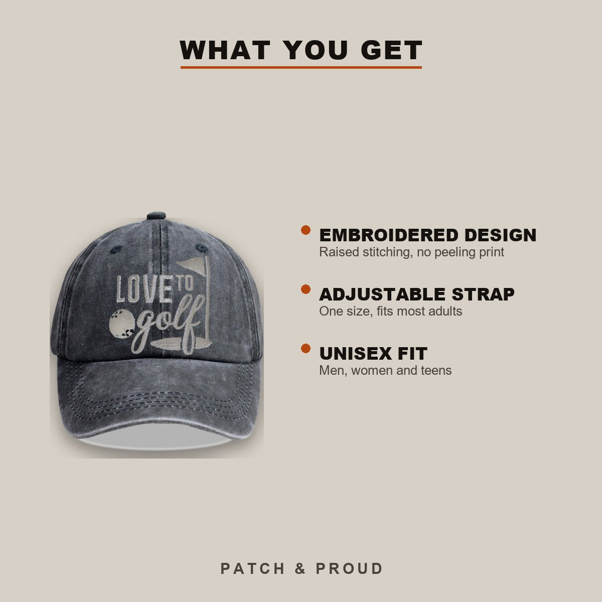 Love To Golf Embroidered Cap - features and fit