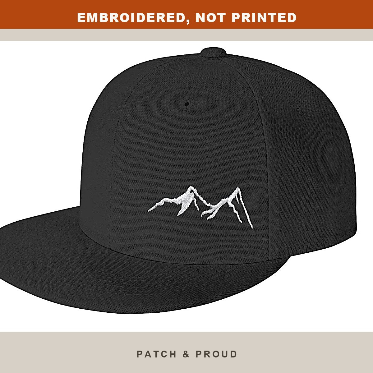 Mountain Range Embroidered Snapback - close-up of the front design