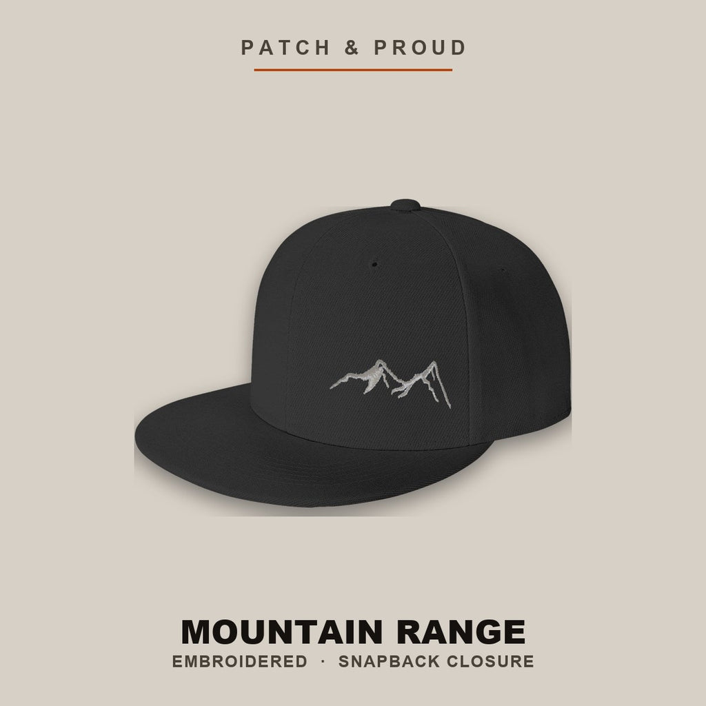 Mountain Range Embroidered Snapback - shown on a canvas backdrop