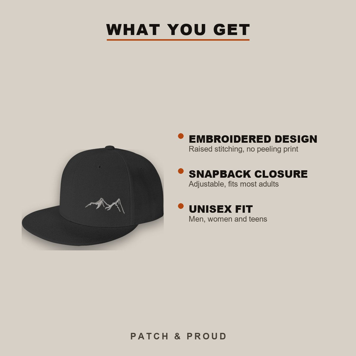 Mountain Range Embroidered Snapback - features and fit