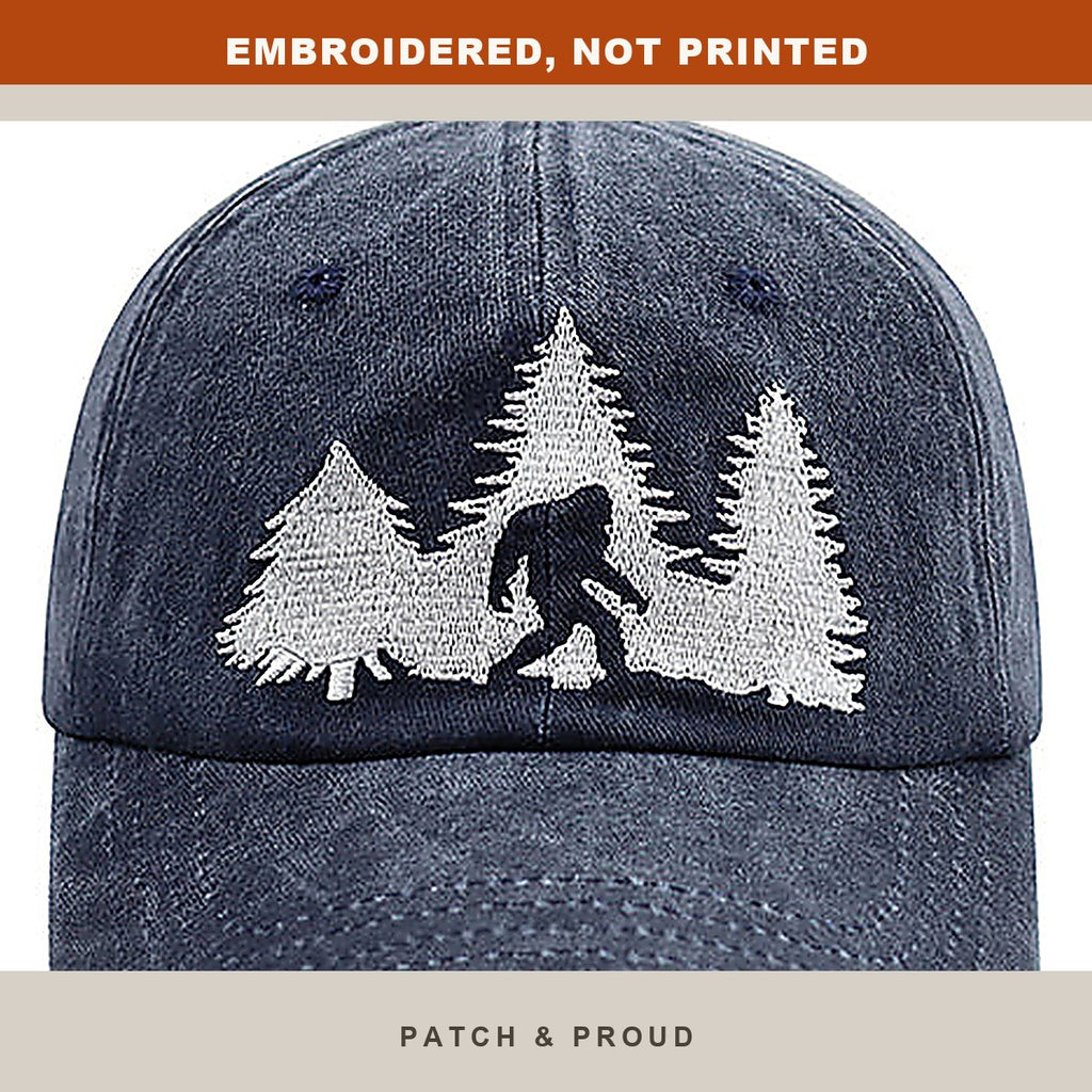 Bigfoot Sasquatch Embroidered Cap - Navy - close-up of the front design