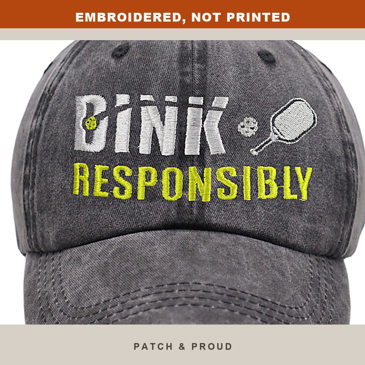 Pickleball Embroidered Cap - close-up of the front design