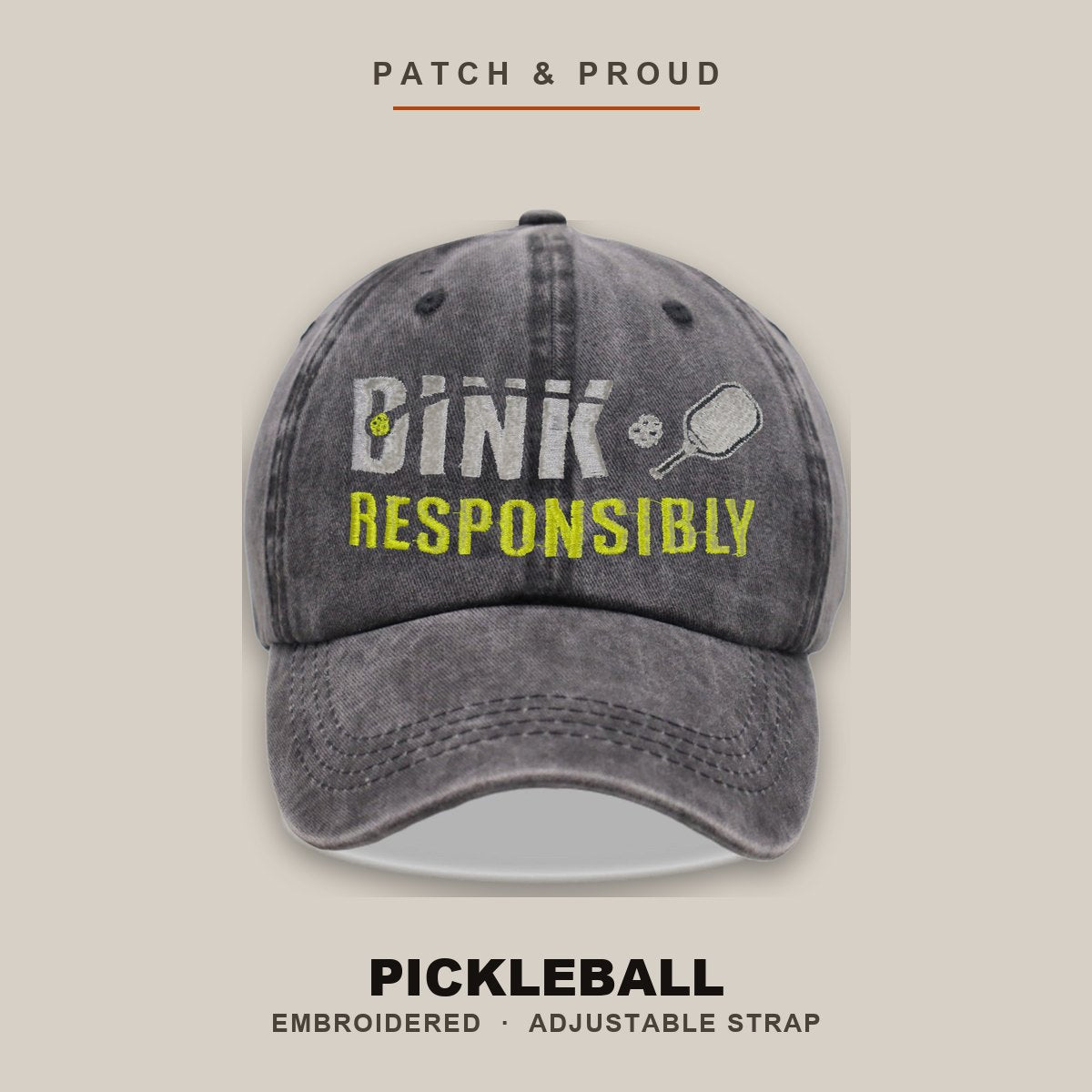 Pickleball Embroidered Cap - shown on a canvas backdrop