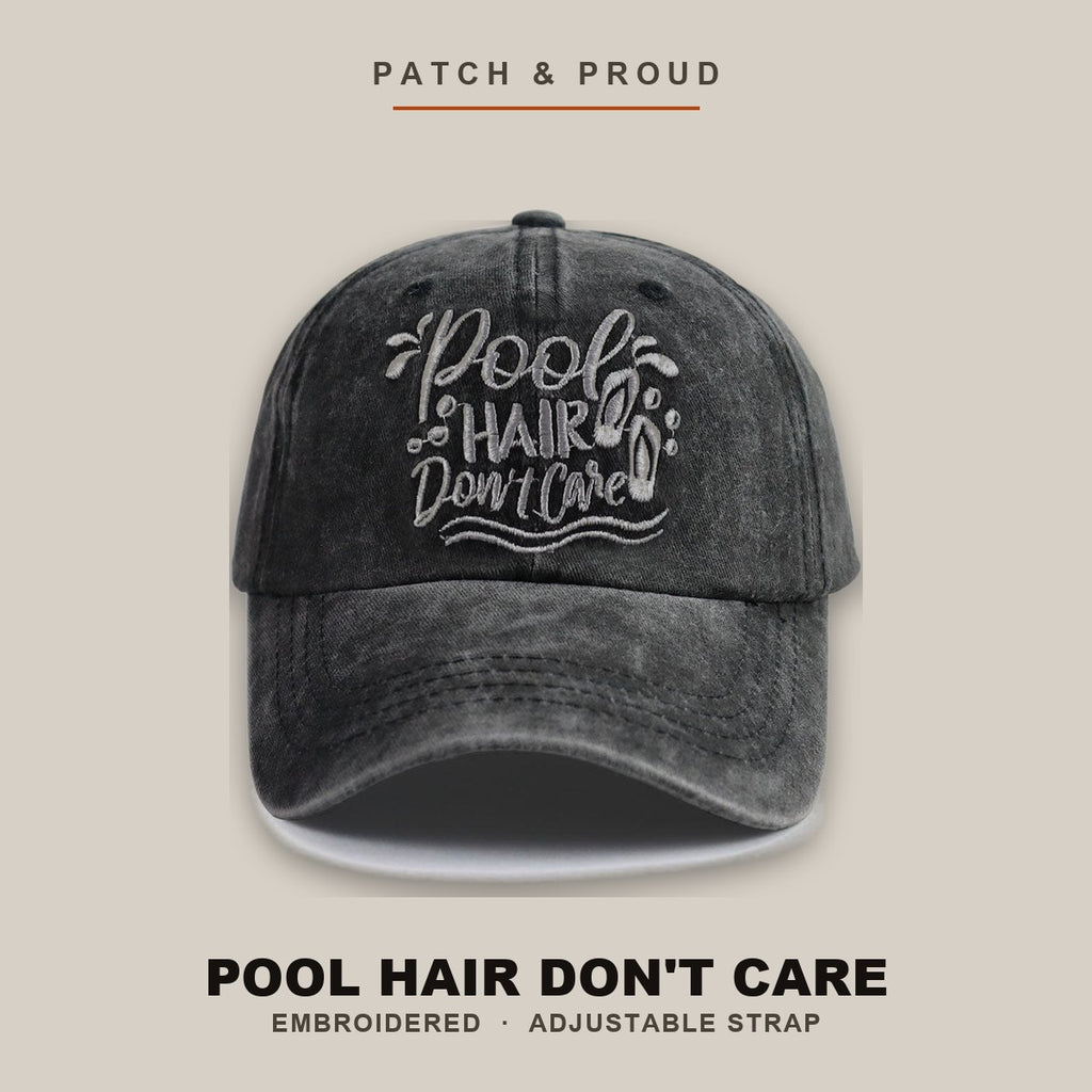 Pool Hair Don't Care Embroidered Cap - shown on a canvas backdrop