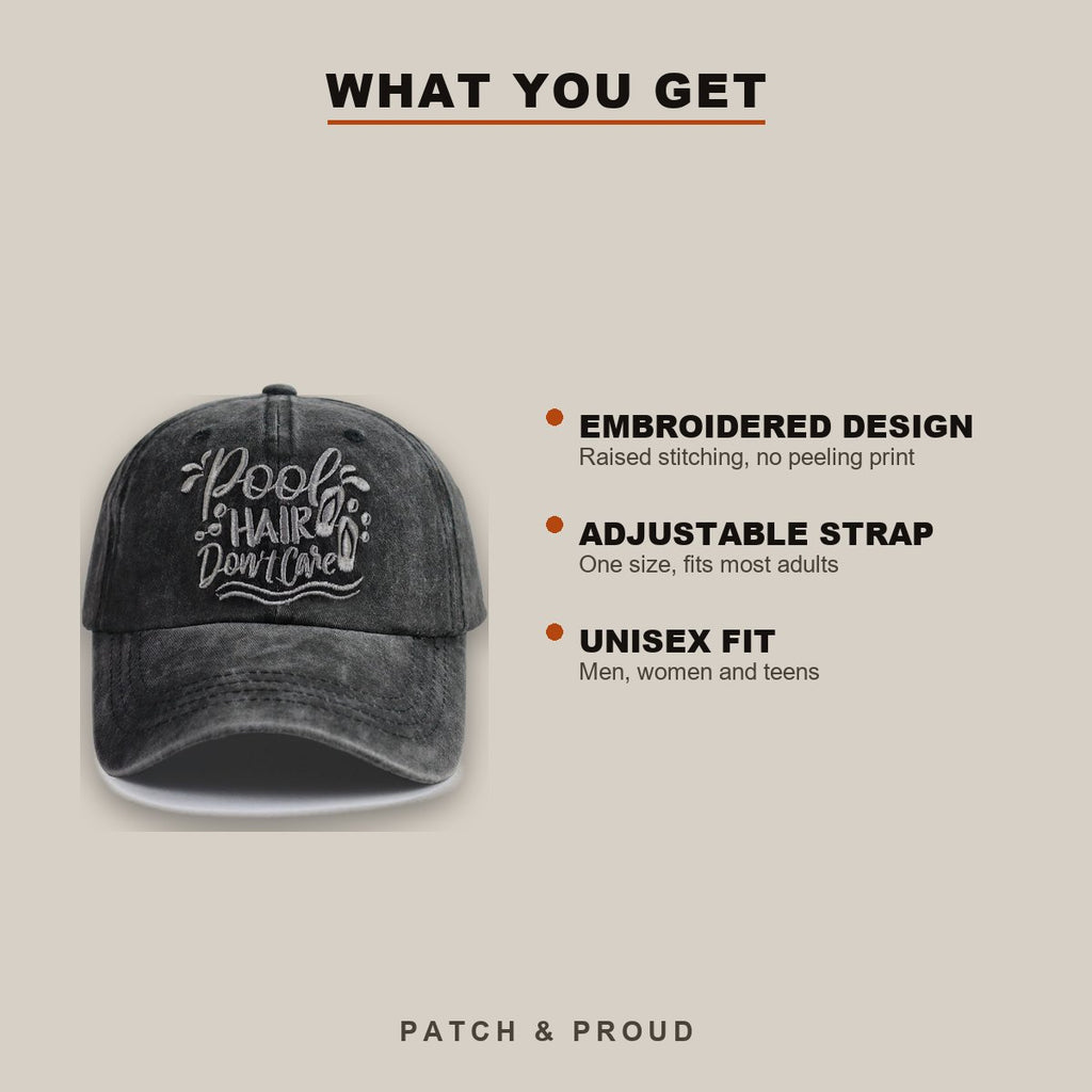 Pool Hair Don't Care Embroidered Cap - features and fit