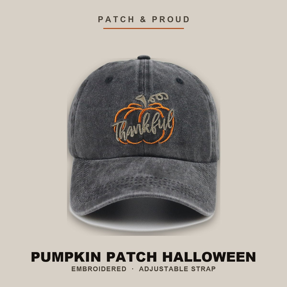 Pumpkin Patch Halloween Embroidered Cap - Black