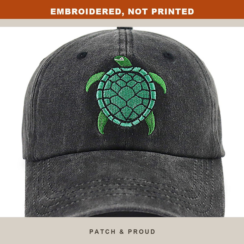 Sea Turtle Embroidered Cap - close-up of the front design