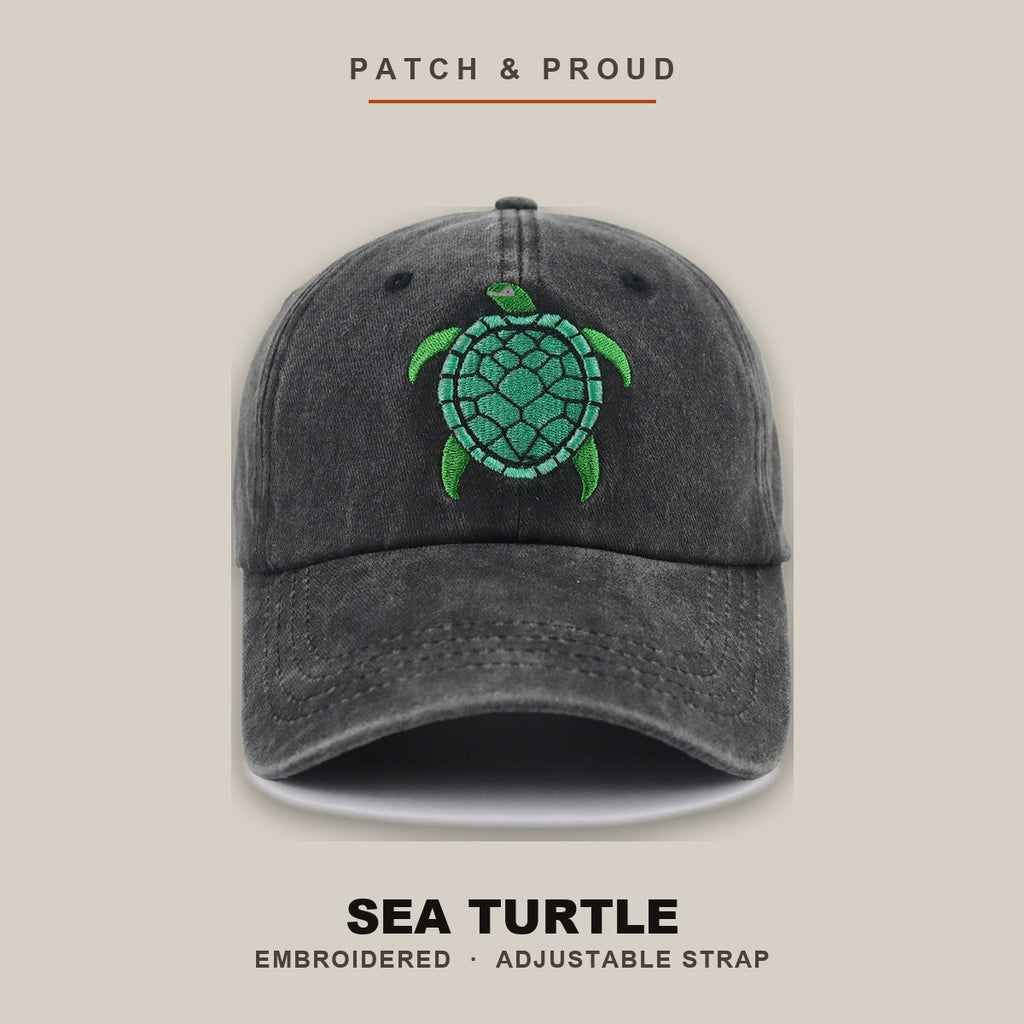 Sea Turtle Embroidered Cap - shown on a canvas backdrop