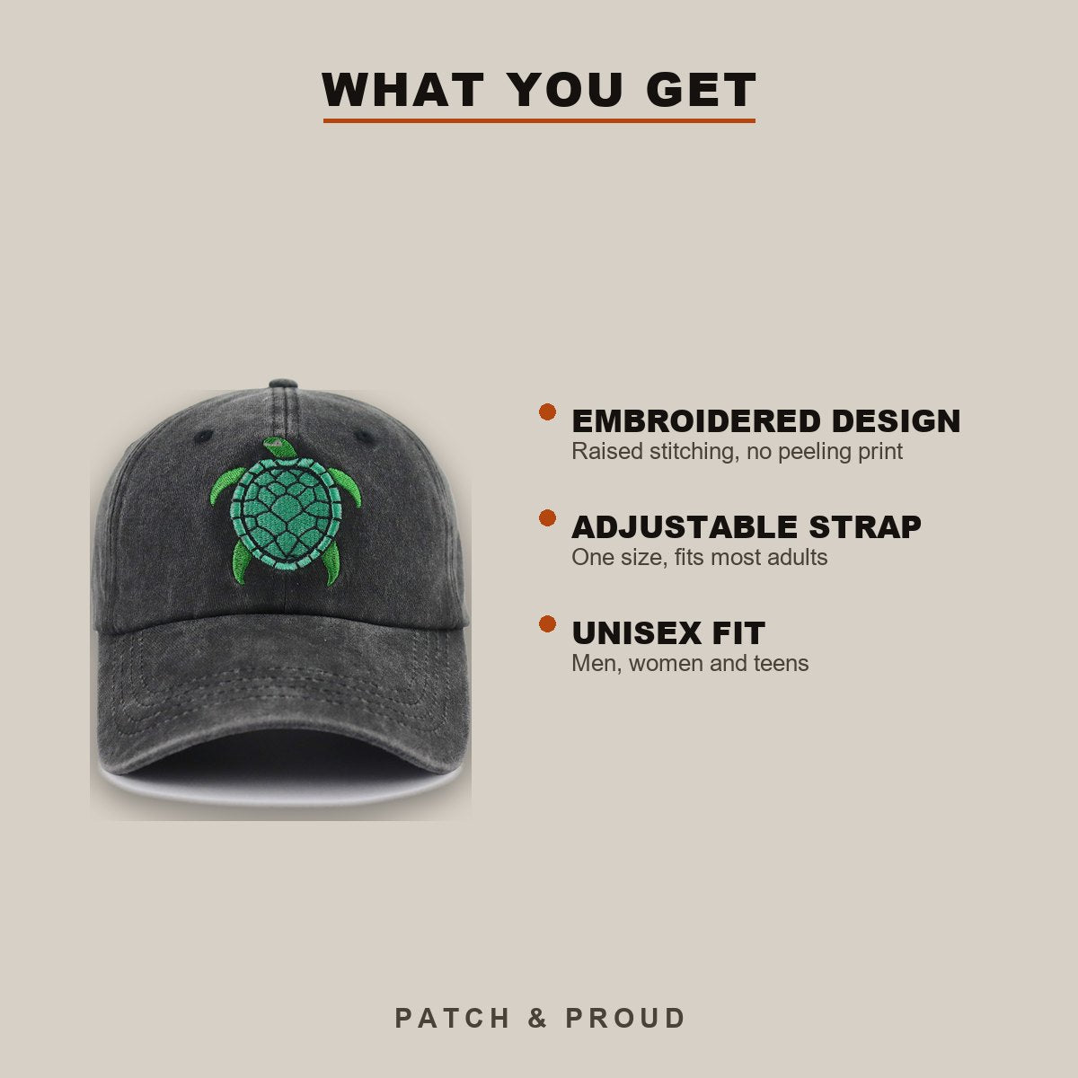 Sea Turtle Embroidered Cap - features and fit