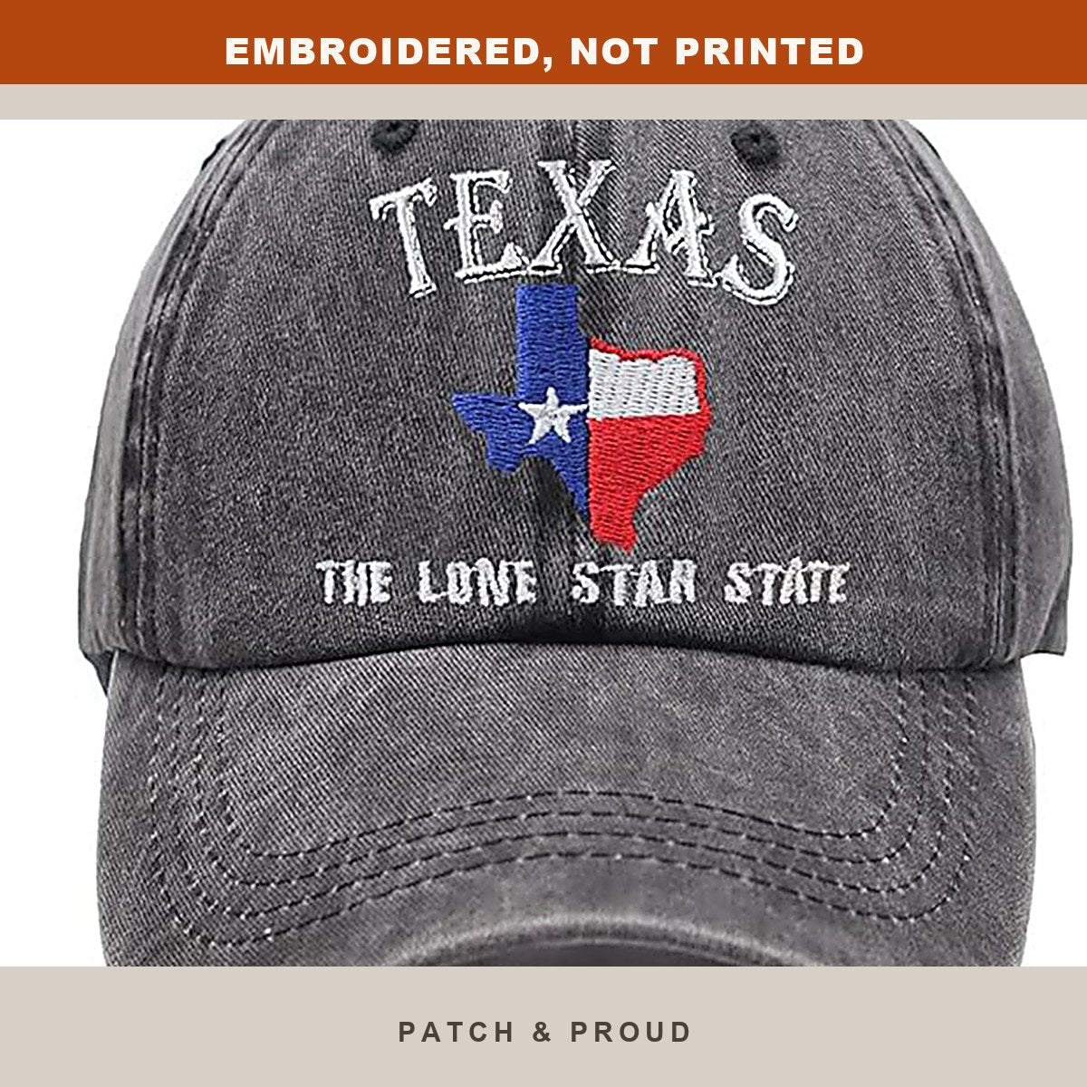 Texas Lone Star State Embroidered Cap - close-up of the front design