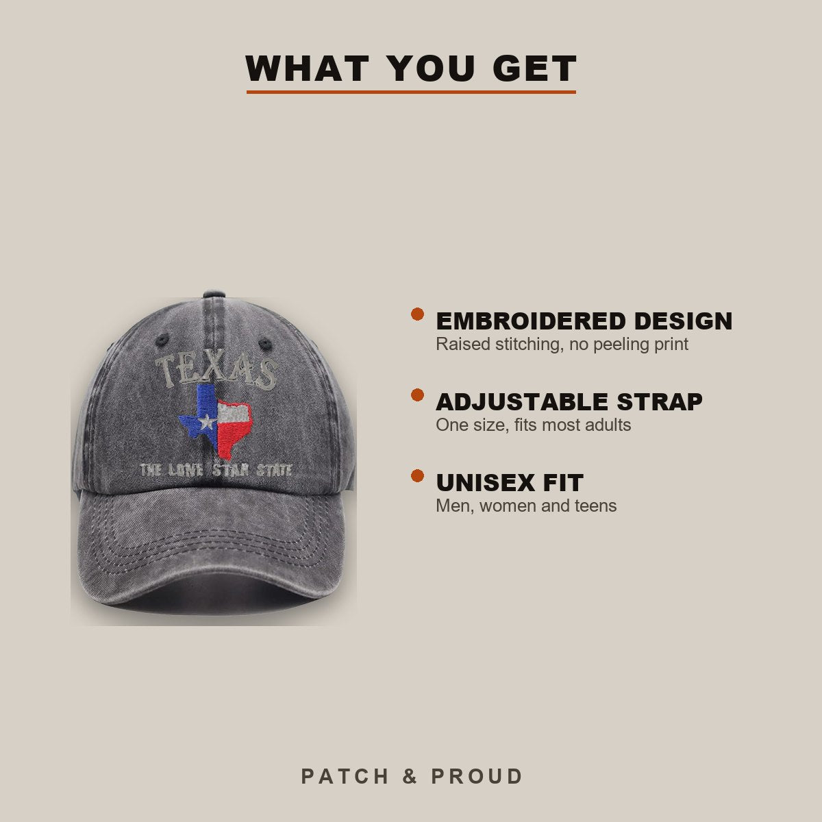 Texas Lone Star State Embroidered Cap - features and fit