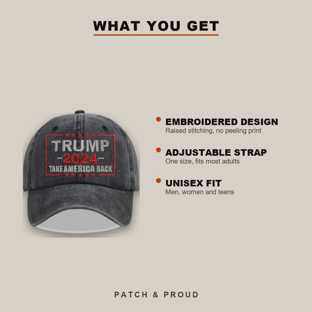 Trump 2024 Take America Back Embroidered Cap - Black - features and fit