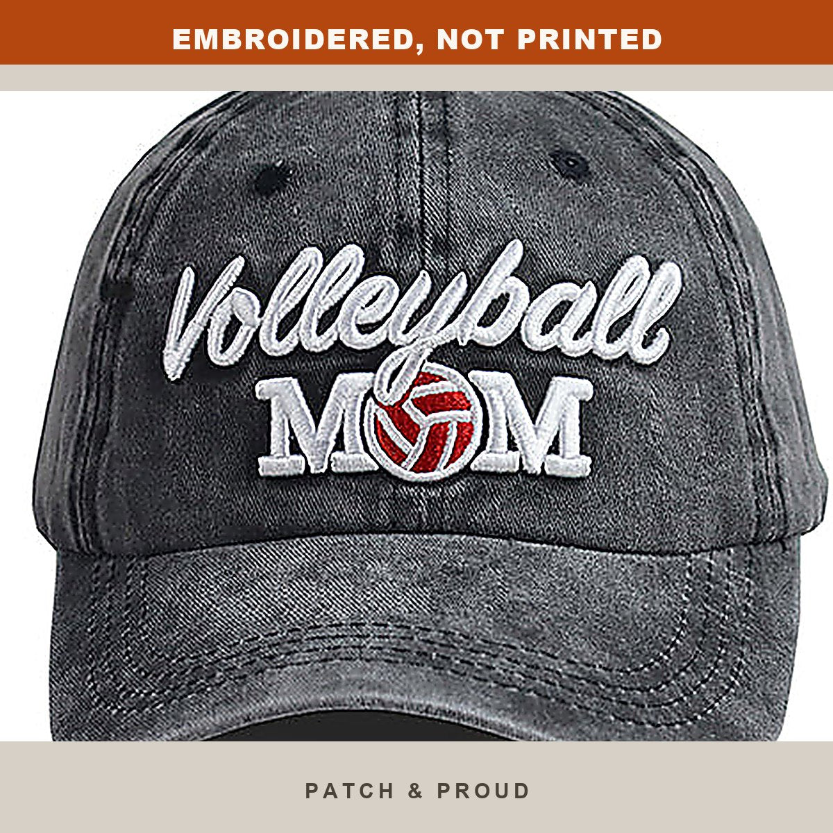 Volleyball Mom Embroidered Cap - close-up of the front design