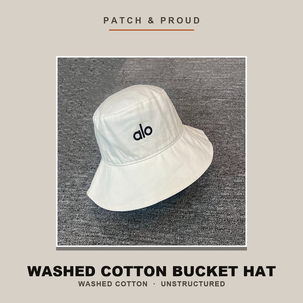 Washed Cotton Bucket Hat - White - shown on a canvas backdrop