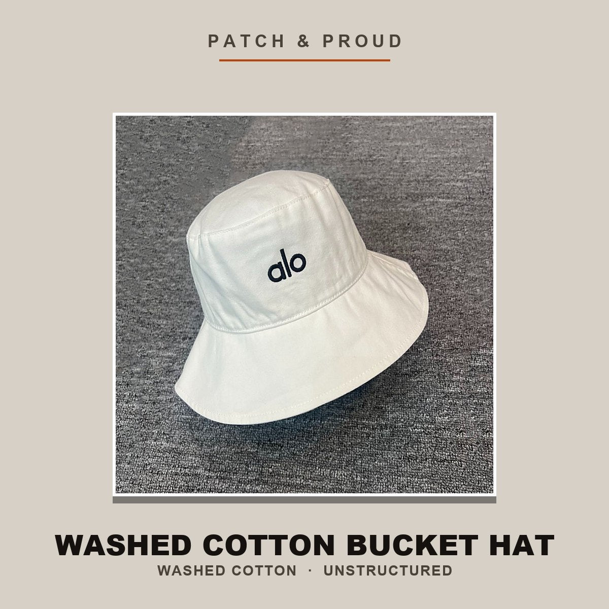 Washed Cotton Bucket Hat - White - shown on a canvas backdrop